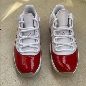 Jordan 11 Retro Red and White Athletic Shoes